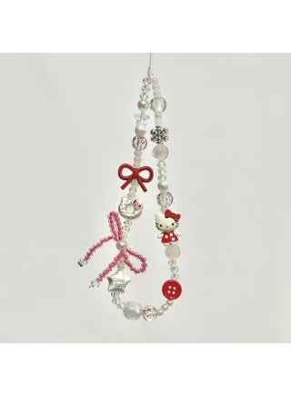 Kawaii Beaded  Phone Charms Strap Cute Bow and Kitten Phone Lanyard Wrist Strap - view 2
